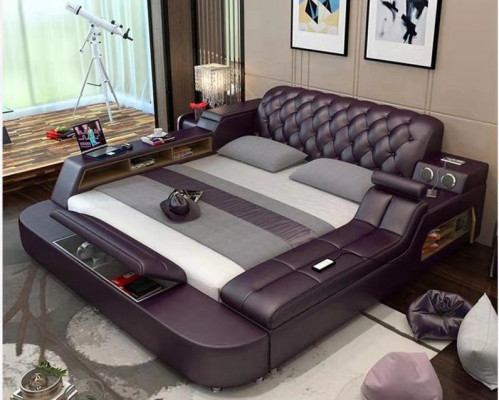 Design Lit Multifonction XXL Grand Lits en Cuir Hôtel Rembourrage 150x200cm