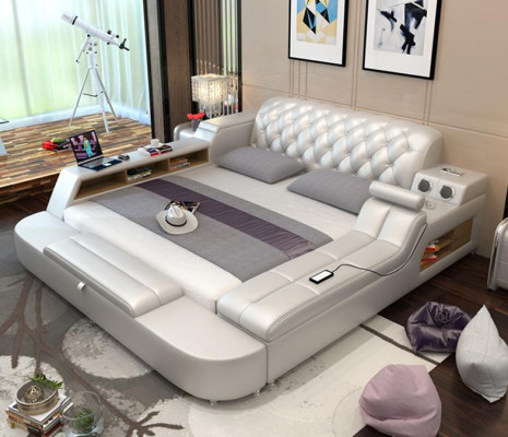 Design Lit Multifonction XXL Grand Lits en Cuir Hôtel Rembourrage 150x200cm