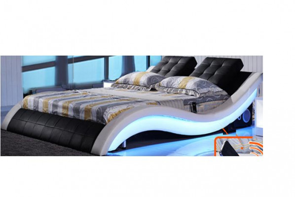 Conception de lit de luxe Lits Mobilier de chambre à coucher à LED numérique Cuir Double