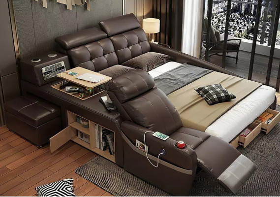 Lits de luxe multifonctions avec fonction massage, tissu d'hôtel, led, usb, radio.