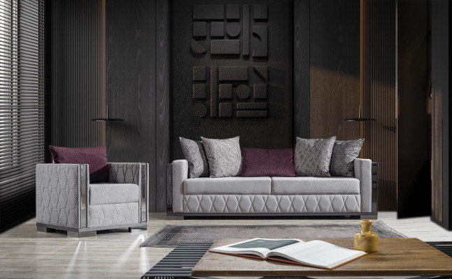 Ensemble de canapé en argent avec coussin de siège, ensemble de canapé 3+1 places