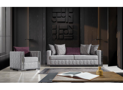 Ensemble de canapé en argent avec coussin de siège, ensemble de canapé 3+1 places