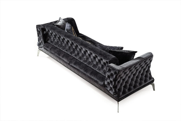 Canapé noir Chesterfield 3+1 places pour salon