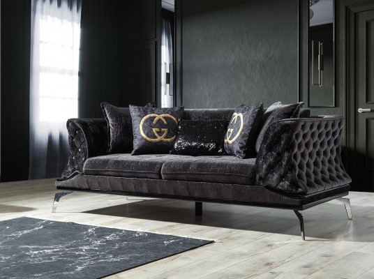 Canapé noir Chesterfield 3+1 places pour salon