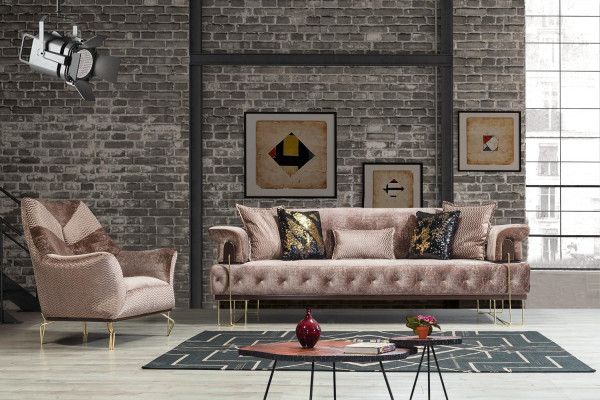 Canapé Marron Chesterfield Ensemble de canapés 3 + 1 Places Salon Rembourrage