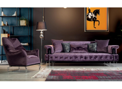 Canapé violet Chesterfield suite 3+1 place pour salon rembourré