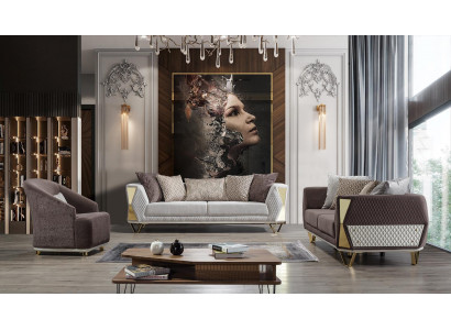 Ensemble canapé Suite 3+3+1 places Canapé Fauteuil Canapés Moderne Marron neuf