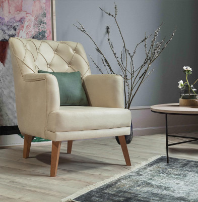 Salon Fauteuil Mobilier Moderne Tissu Lounge Textile Imitation cuir beige