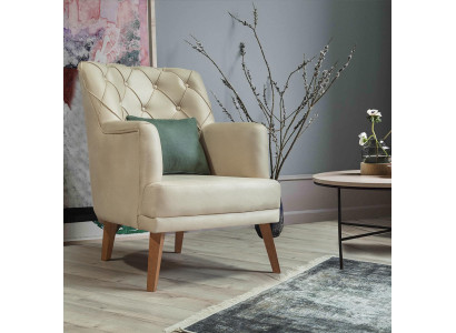 Salon Fauteuil Mobilier Moderne Tissu Lounge Textile Imitation cuir beige