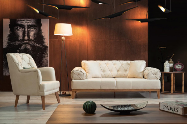 Salon Fauteuil Mobilier Moderne Tissu Lounge Textile Imitation cuir beige