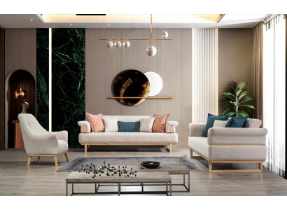 Ensemble de canapés modernes 3+3+1 places avec fauteuil en bois et tissu