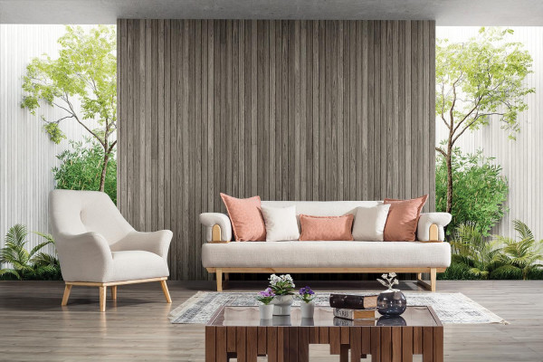 Ensemble de canapés modernes 3+3+1 places avec fauteuil en bois et tissu