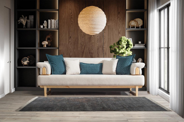 Ensemble de canapés modernes 3+3+1 places avec fauteuil en bois et tissu