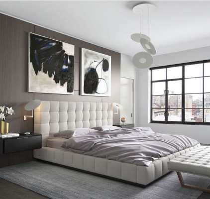 Cadre moderne, lit en cuir de design hôtelier de luxe