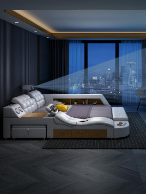 Lit de massage multifonctionnel Deluxe Lit d'hôtel en tissu avec LED USB Radio