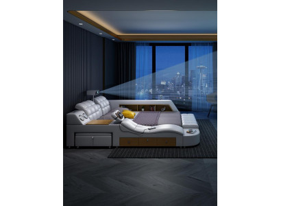 Lits multifonctions avec télévision intégrée, projecteur USB LED et fonction massage, hôtel de luxe.