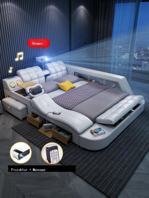 Lit de massage multifonctionnel Deluxe Lit d'hôtel en tissu avec LED USB Radio