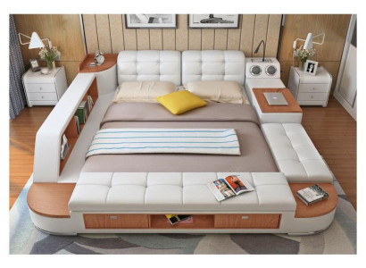 Lit en cuir de luxe multifonction pour la chambre, étagères, chaises longues, lits 180x200