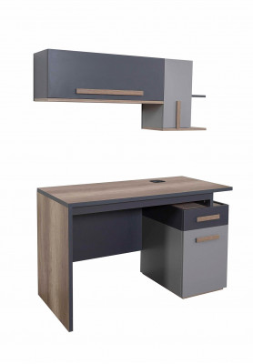 Chambre de jeunesse grise Armoire Etagère de livres Chambre d'enfants Lit 5 pièces