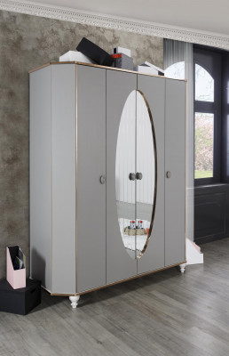 Armoire Armoire de chambre en bois Armoires avec miroir Or Gris