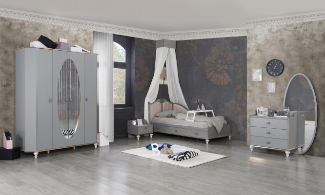 Commode avec miroir Commodes en bois Meubles Armoire Chambre à coucher Gris neuf