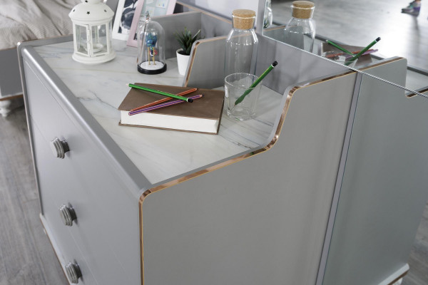 Commode avec miroir Commodes en bois Meubles Armoire Chambre à coucher Gris neuf
