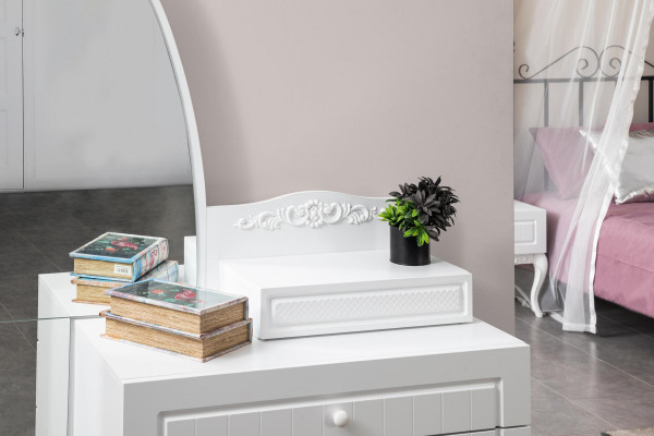 Commode avec miroir Mobilier de chambre de jeunes Design nouveau Bois Couleur blanche