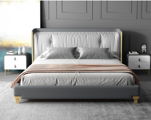 Lit double Lits Design Rembourrage Chambre 180x200cm Moderne Bois
