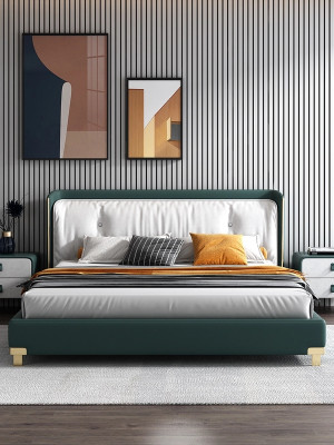 Lit double Lits Design Rembourrage Chambre 180x200cm Moderne Bois
