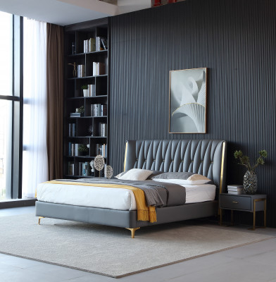 Hôtel Luxe Conception Lits Rembourrage Métal Cuir Chambre en acier inoxydable.