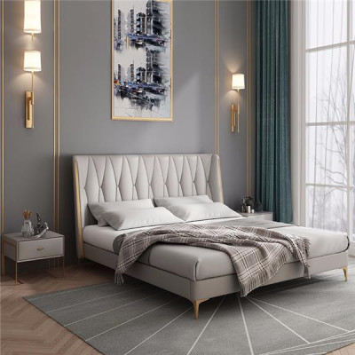 Hôtel Luxe Conception Lits Rembourrage Métal Cuir Chambre en acier inoxydable.