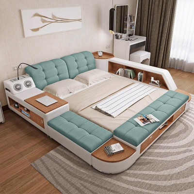 Rembourrage 180x200 Étagère multifonction USB Chaise longue Design Lit Grands lits en cuir