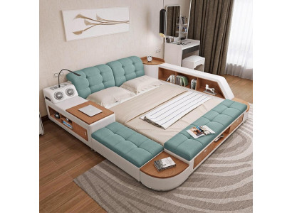 Rembourrage 180x200 Étagère multifonction USB Chaise longue Design Lit Grands lits en cuir