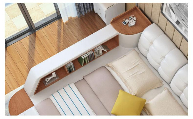 Rembourrage 180x200 Étagère multifonction USB Chaise longue Design Lit Grands lits en cuir