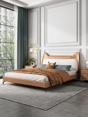Lit double en tissu en cuir pour hôtel moderne, dimensions 160x200 cm, lit double design.