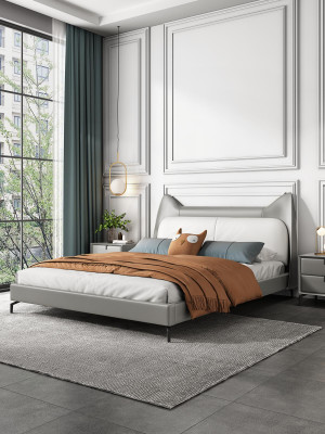 Lit double en tissu en cuir pour hôtel moderne, dimensions 160x200 cm, lit double design.