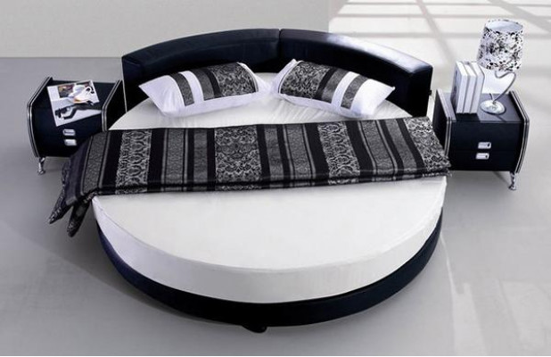 Lit en cuir rond 200x200 Luxe Lits ronds Rembourrage Hôtel en tissu rond