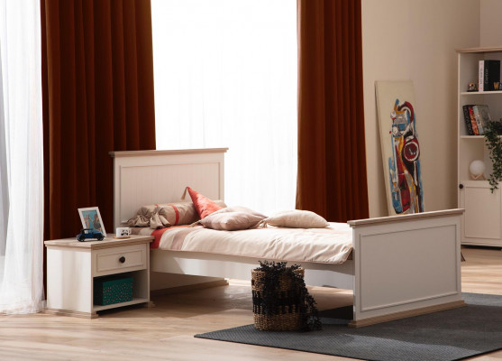 Meuble de chevet de design moderne pour enfant en bois beige.