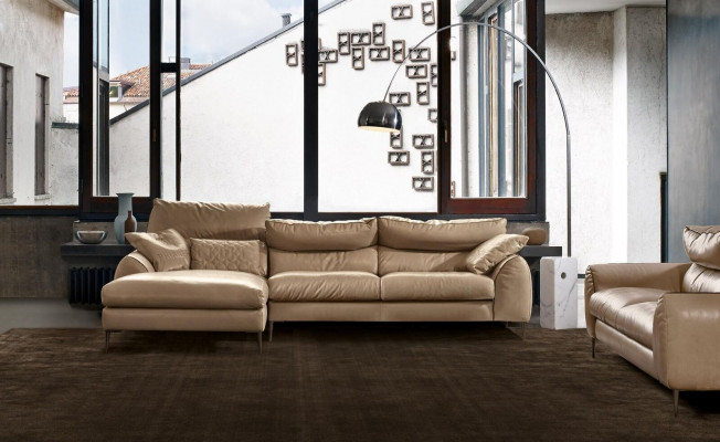 Canapé d'angle en forme de L Canapé de salon Canapé Rembourrage Angle Suite Canapé en cuir beige Nouveau