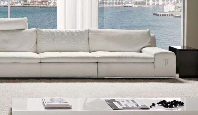 Canapé d'angle Salon Canapé-lit Canapés Canapé Blanc en forme de L en cuir MEUBLES PRIANERA
