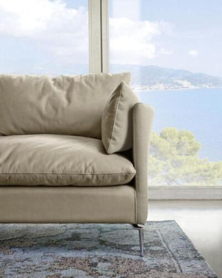 Canapé d'angle en cuir L-shape de luxe, design, recouvert de tissu. Nouveau mobilier de canapé.
