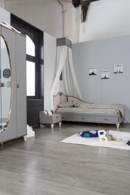 Table de chevet Design Chambre d'enfants Tables de luxe Chambre à coucher Bois Gris