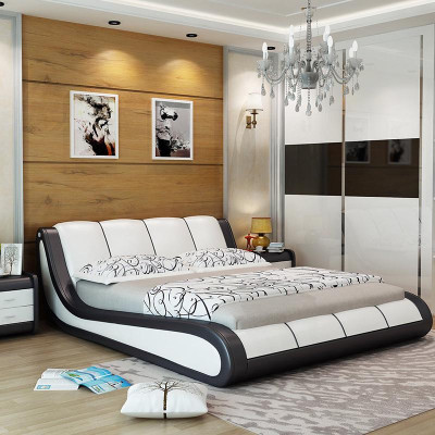 Lits Mobilier de chambre de luxe Lit double Design Tissu Hotel Bleu