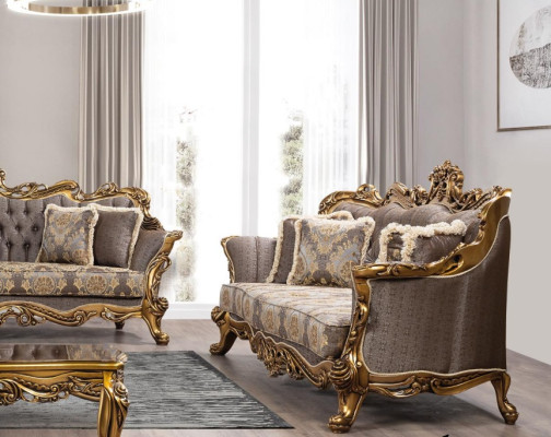 Ensemble de canapé 3+1+1 places Ensemble de luxe Canapé Canapés Fauteuil Tissu Baroque Gris