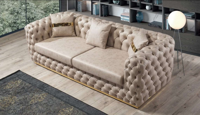 Canapé Chesterfield 3+3+1+1 places Canapé fauteuil Beige en cuir