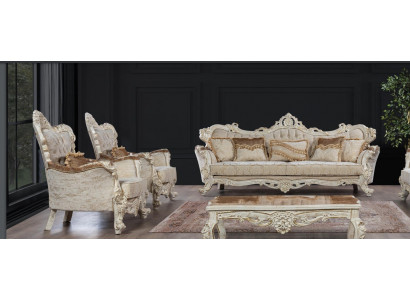 Canapé Canapés Fauteuil Siège Ensemble de canapés 3+1+1 places Suite Set Tissu Style baroque