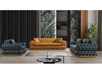 Ensemble de canapés 3+3+1 places Fauteuil Canapés en cuir de luxe Chesterfield