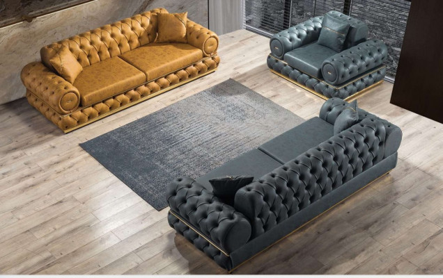Ensemble de canapés 3+3+1 places Fauteuil Canapés en cuir de luxe Chesterfield
