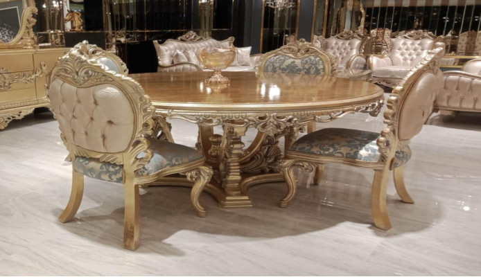Ensemble de salle à manger classique en 5 pièces avec table ronde et chaises