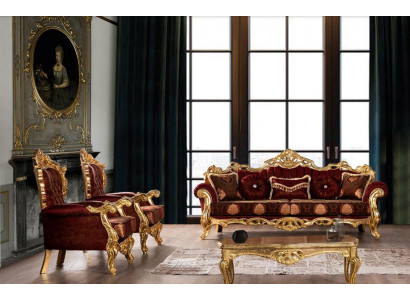Suite Canapés Fauteuil Canapé ensemble 3+1+1 places Tissu de luxe Salle de séjour baroque